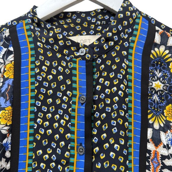LOFT Tunic Blouse Size Small Blue Boho Floral Print Womens Top - Picture 4 of 8